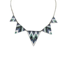 Zad | Chevron Design Triangle Multicolor Enamel Gold Toned Necklace