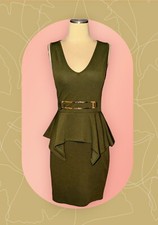 MESMERIZED Green PEPLUM Dress Sleeveless GOLD DETAIL Ruffles Juniors Size Medium