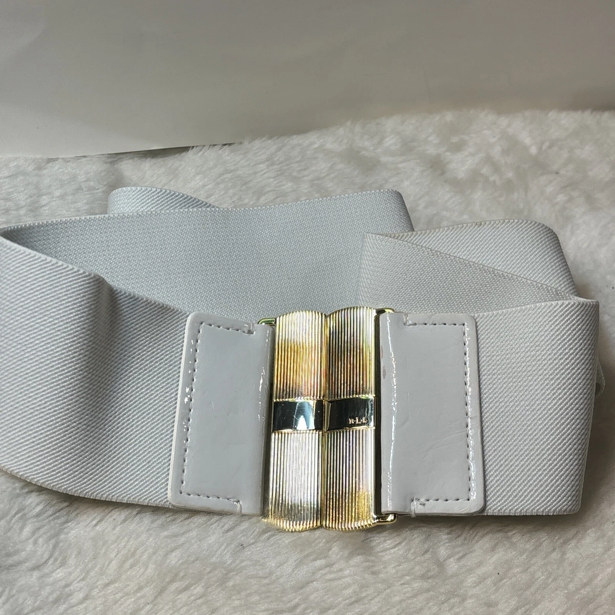 Lauren Ralph Lauren Perforated Off White Leather Belt (412553917-002) Medium Lauren Ralph Lauren Leather White Belts for Women for sale  main image 2
