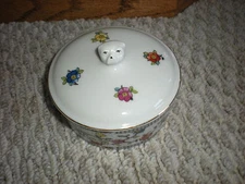 Czechoslavakia Covered Dish Face Marked Round 5 Inches Dog Face RARE Gold 