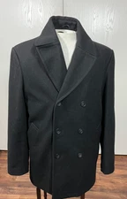 Lauren Ralph Lauren Mens Medium Pea Coat Black Wool Blend Insulated
