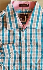 JAMES TATTERSALL Men Regular Fit Long Sleeve Polo Dress Shirt - Large L Blue
