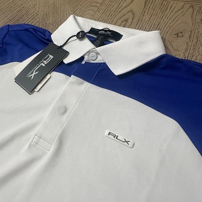 RLX Golf Pique Block Polo Blue White Size S MSP-00004-MP2