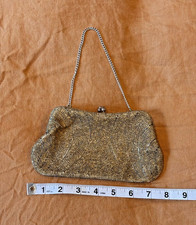 Beaded Evening Bag Gold Seed Bead Swirl Delill Hand Made Japan 1950s Clutch 8in