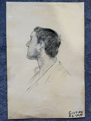 GUSTAV KLIMT drawing and painting on old paper signed stamped vintage