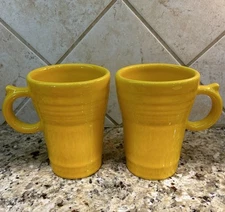 Fiesta Ware Set of Two 18 oz LATTE MUG CUP Marigold Thumb Rest LN Retired