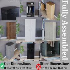 2 Door Wardrobe with Hanging Rails Modern Large Wooden Furniture Fully Assembled