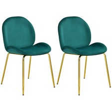 Costway 2 PCS Velvet Accent Chairs Dining Side Chairs w/Gold Metal Legs Green