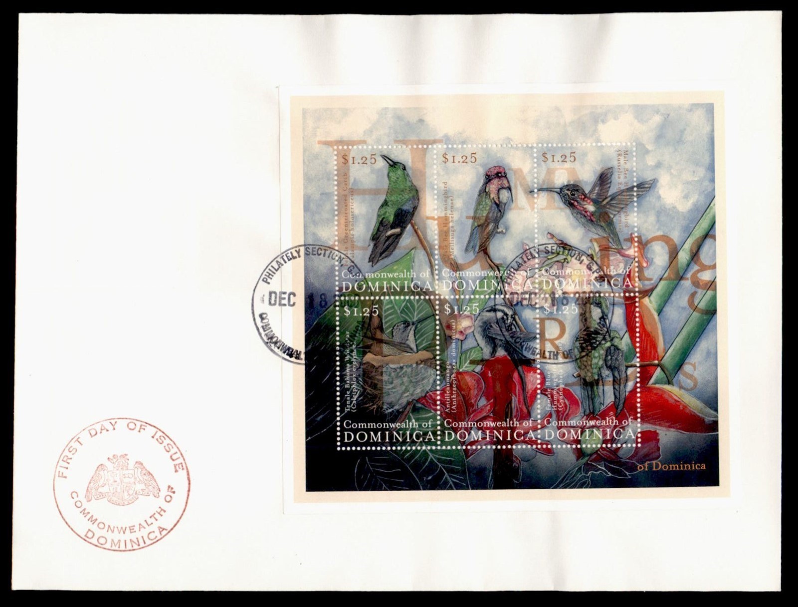 DR WHO 2000 DOMINICA FDC WILDLIFE/BIRD/FLOWER S/S LR70616
