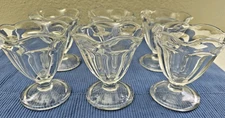 Set 6 Vintage Clear Glass Ice Cream Sundae Dessert Bowls Footed Scalloped Dish