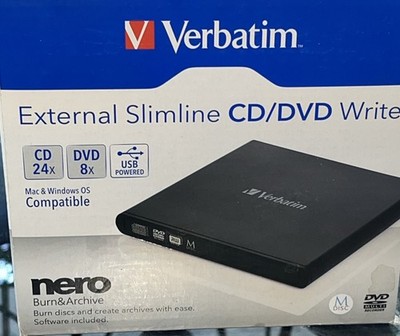 Verbatim External Slimline CD/DVD Writer Mac & Windows OS Compatible