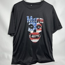 The Misfits Name Fiend American Flag Polyester Shirt Mens Size Large Black
