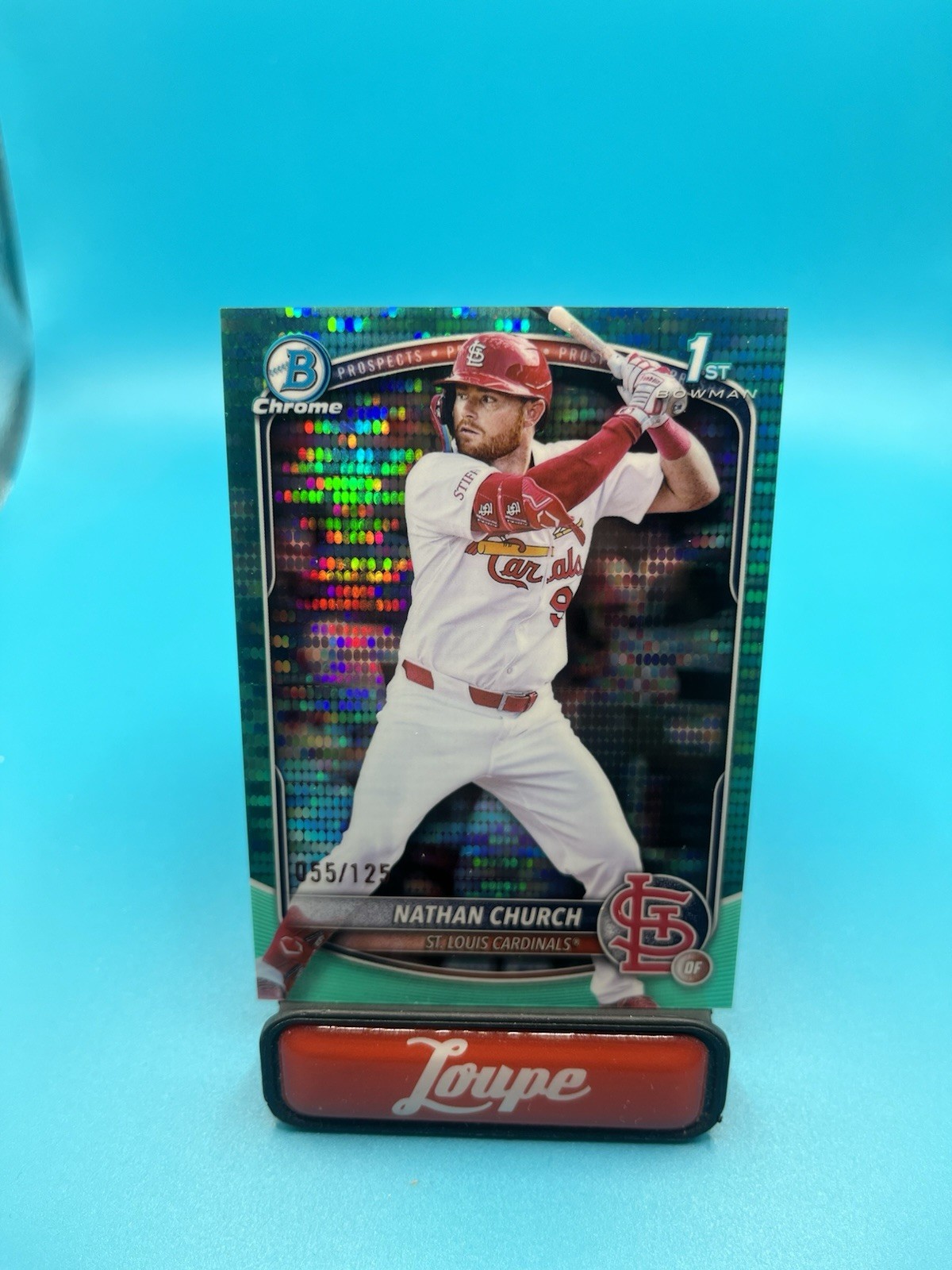Nathan Church 2025 Bowman Chrome 1st Bowman Aqua Pulsar 55/125 Cardinals