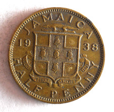 1938 JAMAICA 1/2 PENNY - VERY LOW MINTAGE - High Value Coin - Lot #D30