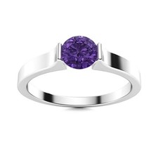 Womens day Sale Round Natural Amethyst Engagement Solitaire Ring 925 Silver