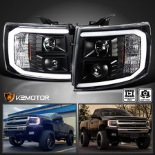 Black Fits 2007-2013 Chevy Silverado 1500 2500hd Led Drl Projector Headlights