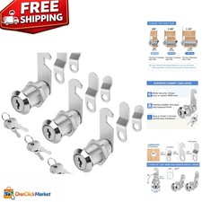 Secure Your Valuables - Zinc Alloy Cabinet Cam Locks, 1-1/8" Keyed Alike, 3 Pack