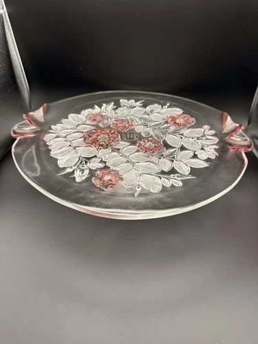 Vintage Ruby Flash Rose Pattern Pedestal Cake Stand 12” Depression Glass