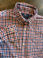Vineyard Vines Performance Whale Shirt Youth Large 16 Blue Gingham Plaid Stretch