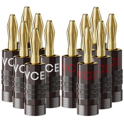 VCELINK Banana Plugs, Speaker Wire Connectors, 4mm 24K Gold Plated Dual-Screw Ty