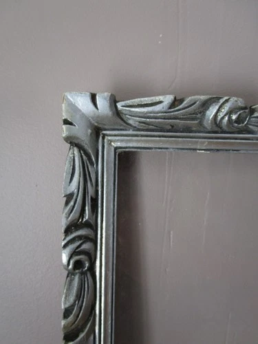 Antique Silver Carved Wooden Frame with Glass