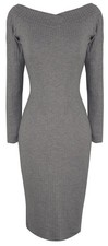 Bodycon Evening Dress Slim Fit Bodice Ribbed Grey Large