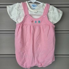 Baby B'gosh Vintage Pink Bubble Romper and White Bodysuit Set 6-9 Months Cotton