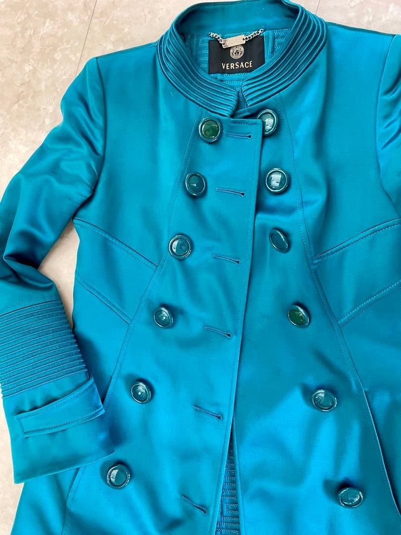 USED VERSACE TURQUOISE COLLARLESS JACKET SIZE 38 GOOD thumbnail 4