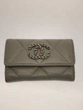 Auth CHANEL Matelass Caviar Skin Card Case Leather GRY Plain Ladies from JAPAN