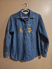 Vintage Disney Winnie the Pooh and Pals Embroidered Denim Shirt Long Sleeve Med