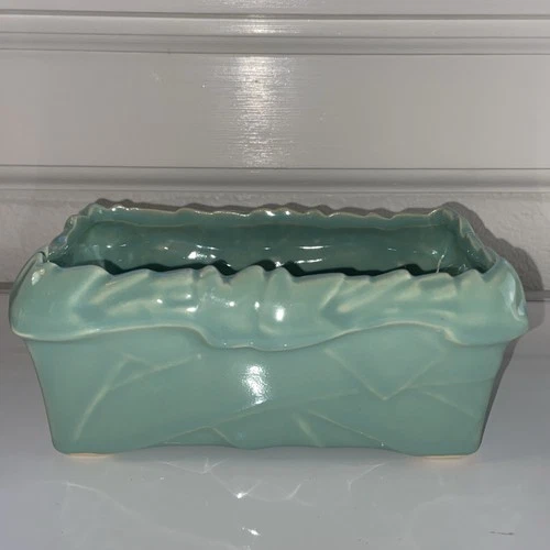 Vintage McCoy Pottery Rectangular Aqua Green Planter USA Marked 6” Mid Century