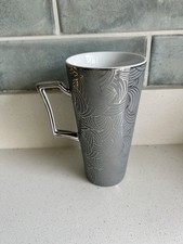 Fox & Ivy   Grey & Silver Swirl Tall Latte Mug. Small Chip On Base
