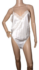 VTG 80s Gold Label Victoria' Secret Bodysuit Medium Teddy Lace Trim T7