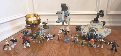 LOT OF STAR WARS GALACTIC HEROES GHOST SHIP, EWOK ENDOR, AT-ST AND 17 FIGURES 