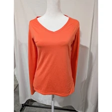 Nike Dri Fit Women's Size Small Orange V-neck Shirt Top Athletic Cut Running EUC