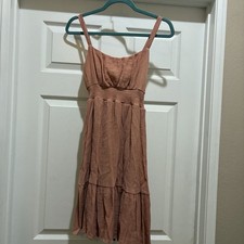 Becool Women’s Medium Babydoll Tiered Ruffle Gauzy Dress Smocked Peach Boho