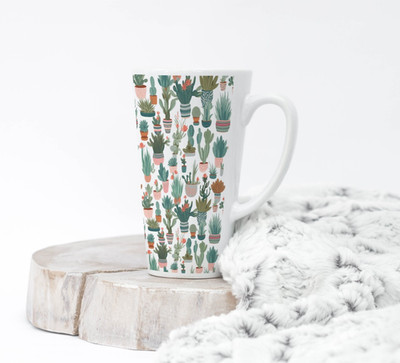 Succulents Garden Latte Mug  17 Oz Ceramic, Plant Person Coffee Cup by Mugzan