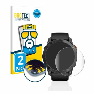 BROTECT 2 Pack Protector Full-Cover for Garmin Fenix 7X Pro Solar (51 mm) Curved Screen