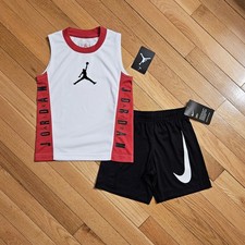 NEW Nike Jordan Little Boy Dry Jersey Tank Top  Short Set, Red/Black sz 4 