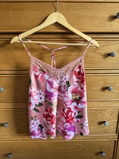 Cami Top Womens Small Pink Floral Satin Lace Trim Tank Babydoll Coquette Fairy