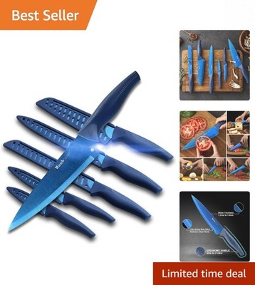Flexible Blue Chef Knife Set - Precision Edge Technology, Safe Sheath Included