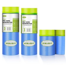 Pre-Taped Masking Film for Painting, 59/43/ 22 in  66 FT, 3-Rolls Painters P...