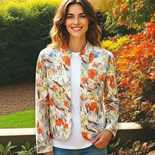 Coldwater Creek Colorful Jacket 10 M Textured Floral Abstract Watercolors Damask