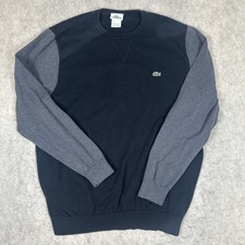 Lacoste Jumper Mens Black Grey Crew Neck Pullover Two Toned Sweater Size 7