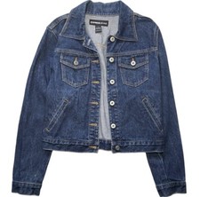 Vintage EXPRESS JEANS Womens Small Denim Jacket Blue Long Sleeve Button Up 90s