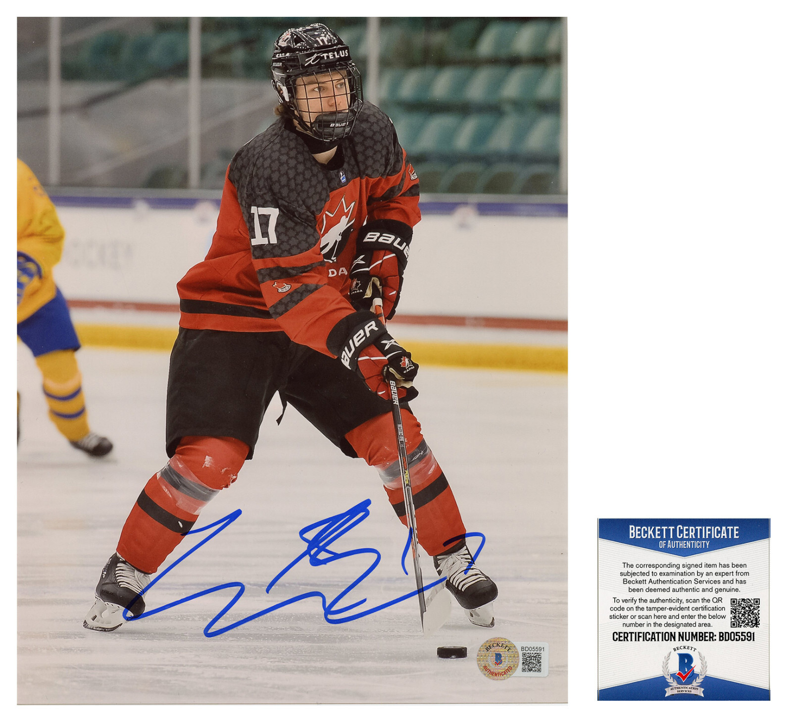 Connor Bedard Autographed Signed Canada WJC Team 8x10 Photo PROOF Beckett BAS B 
