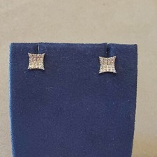Solid 10k Yellow Gold Diamond Cluster Stud Earrings, Screw-backs