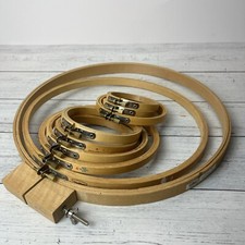 Lot of 9 Vintage Wooden Round Embroidery Hoops w Screw 12  , 10  , 8  , 5  , 4  , 3  