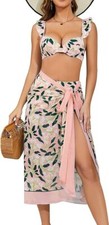 Shekini Pink Floral Retro Style Bikini with Wrap 3 Piece Set