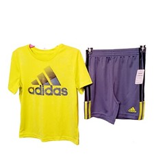 Adidas Shorts Set 5 Boys Acid Yellow Gray Mesh Shorts